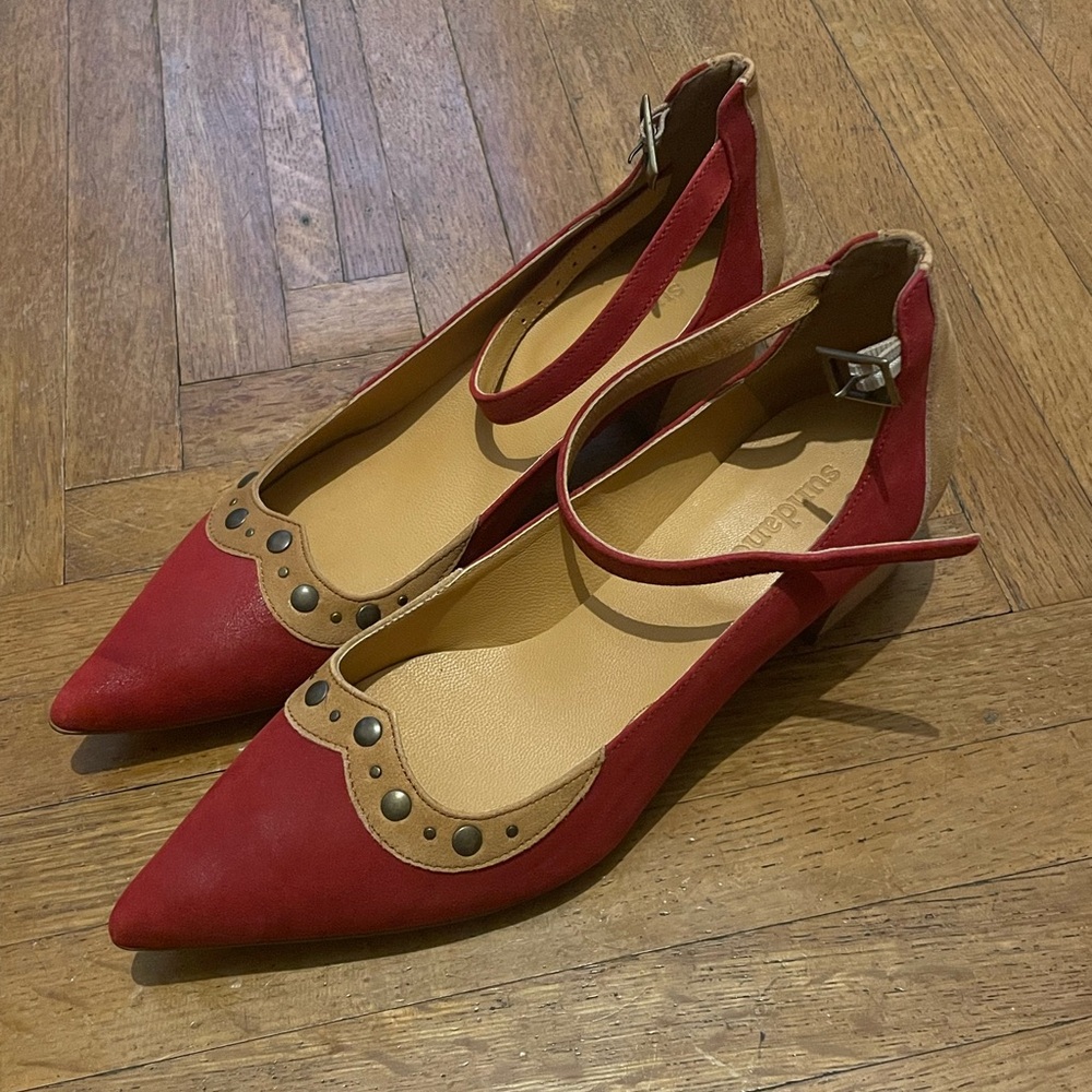 Sundance pointed red strap heels